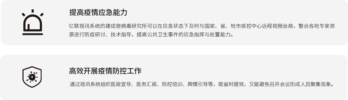 提高疫情应急能力 z6尊龙官方网站登录入口视讯系统的建成使病毒研究所可以在应急状态下实时与国家、省、地市疾控中心远程视频谈判，整合各地专家资源举行防疫钻研、手艺指导，提高公共卫生事务的应急指挥与处置惩罚能力。 高效开展疫情防控事情 通过视讯系统组织医政宣导、医务汇报、防控培训、舆情指导等，既省时提效，又能阻止召开聚会形成职员群集征象。